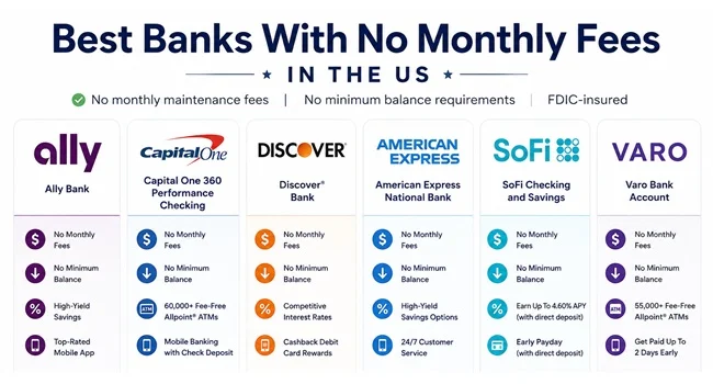 Best Banks With No Monthly Fees in the US